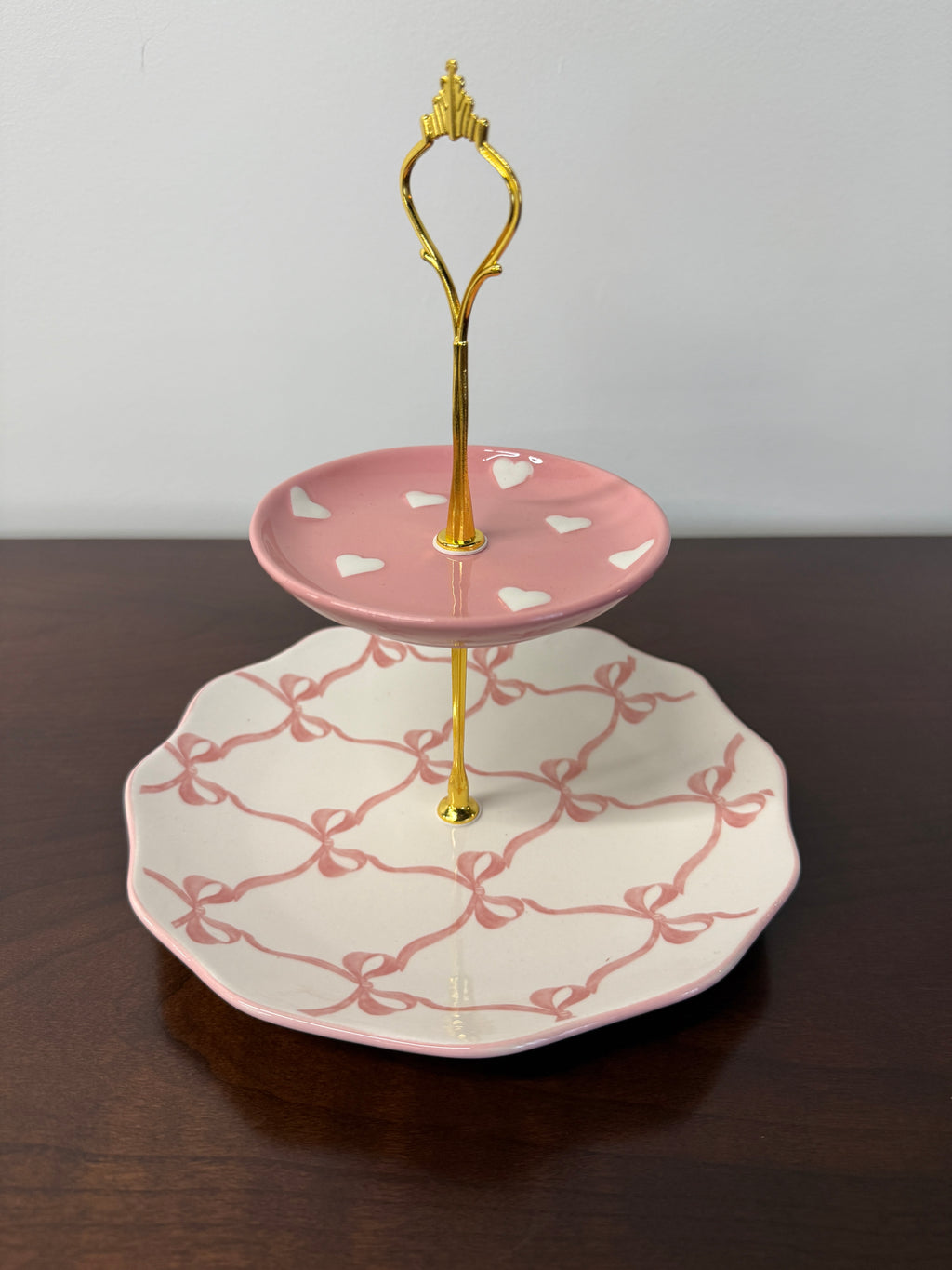 Pink Bows and Hearts 2 Tier Tray