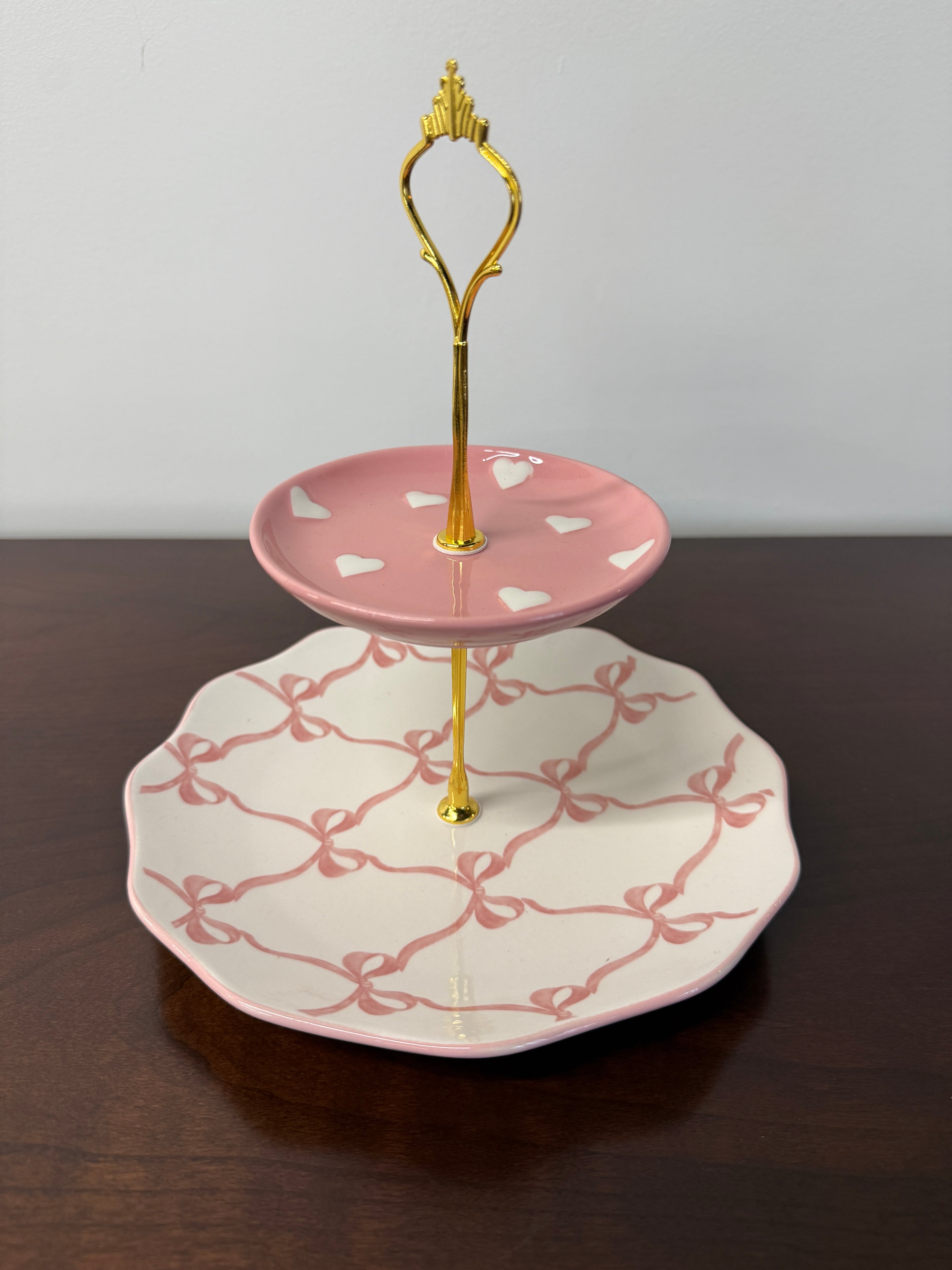 Pink Bows and Hearts 2 Tier Tray