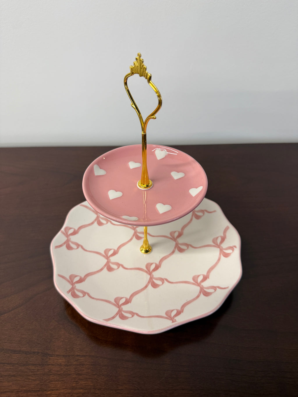 Pink Bows and Hearts 2 Tier Tray