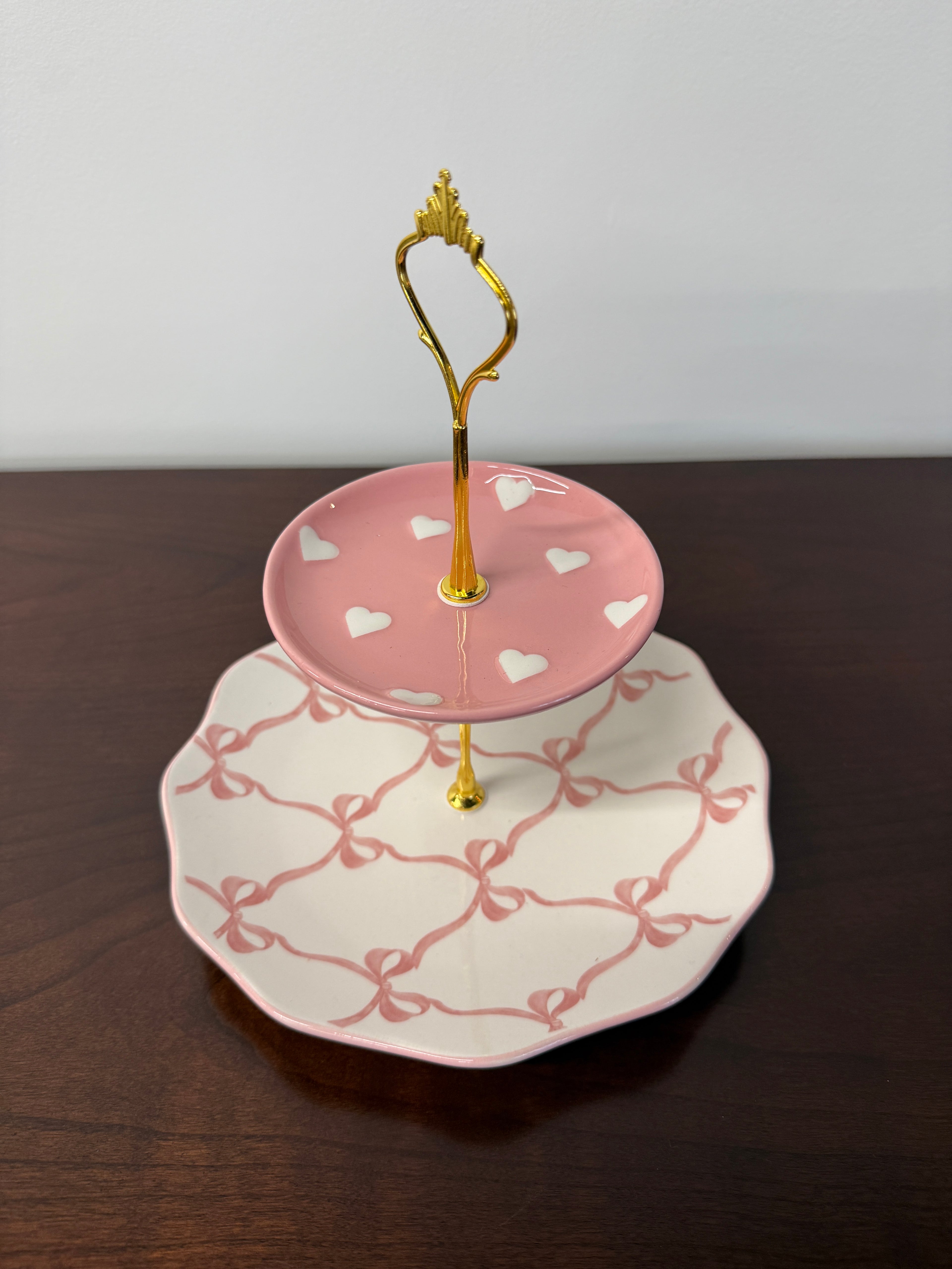 Pink Bows and Hearts 2 Tier Tray