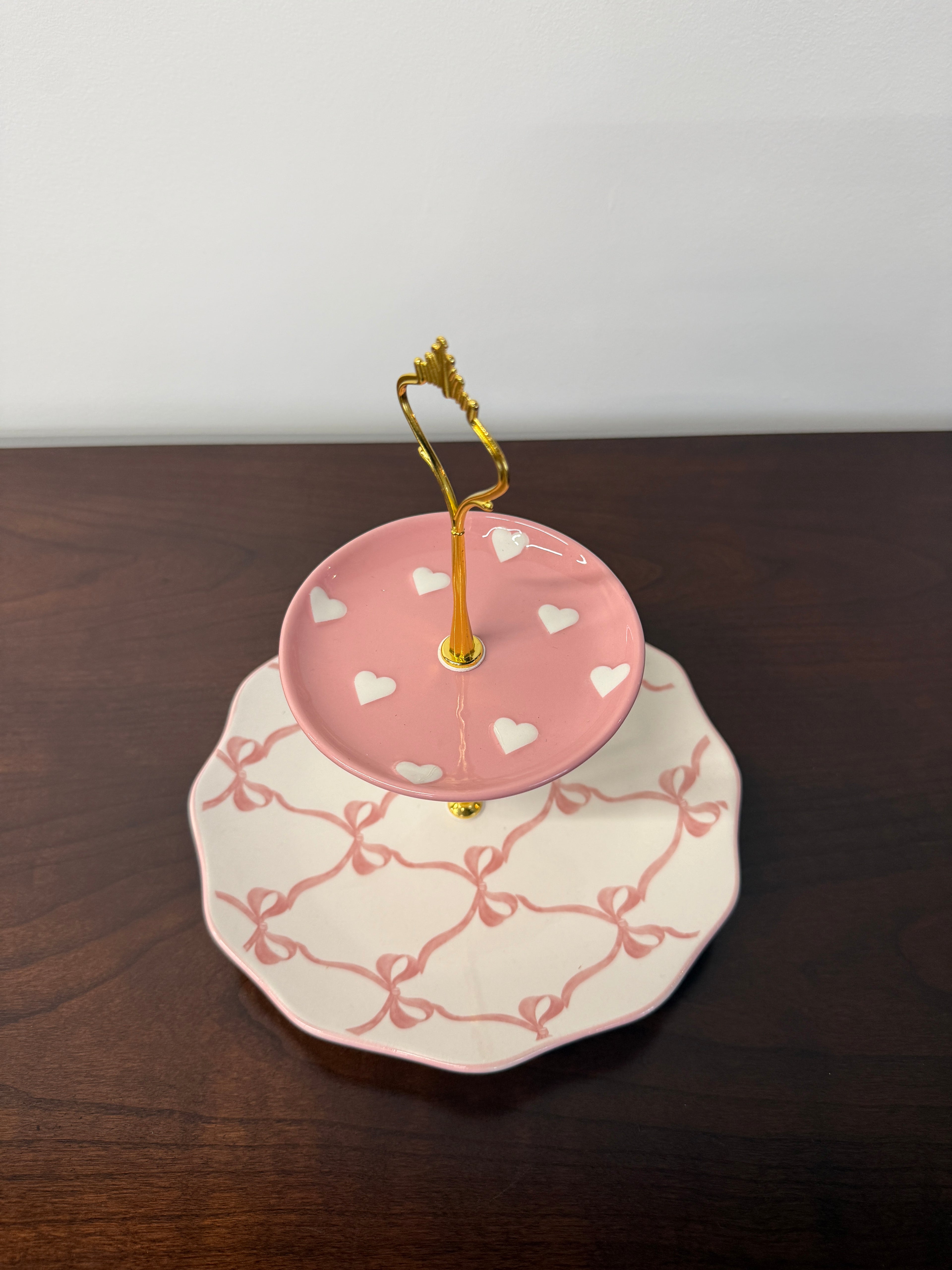 Pink Bows and Hearts 2 Tier Tray
