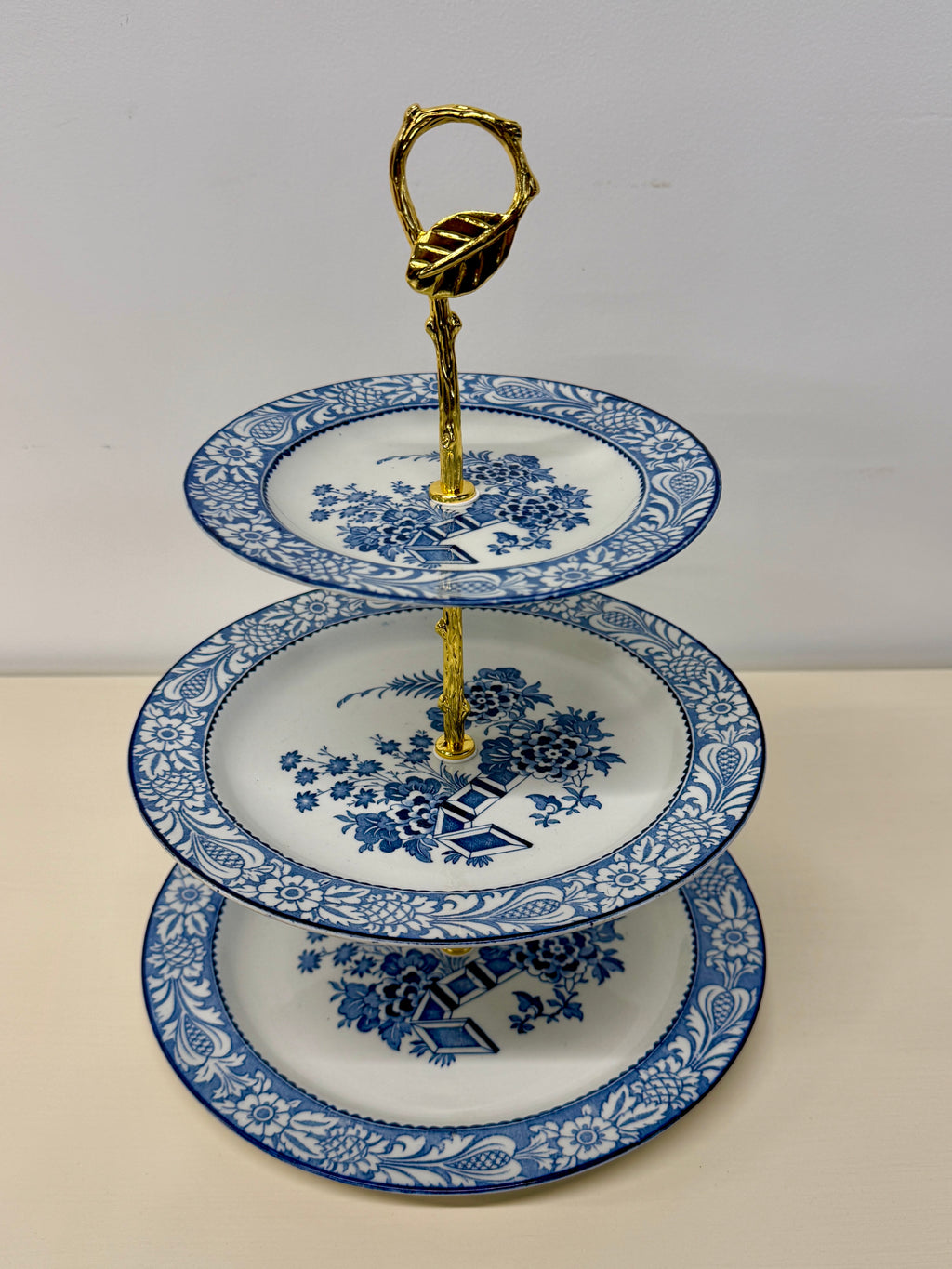 Woods & Sons Wincanton Pattern Blue & White 3 Tier Vintage China Tray