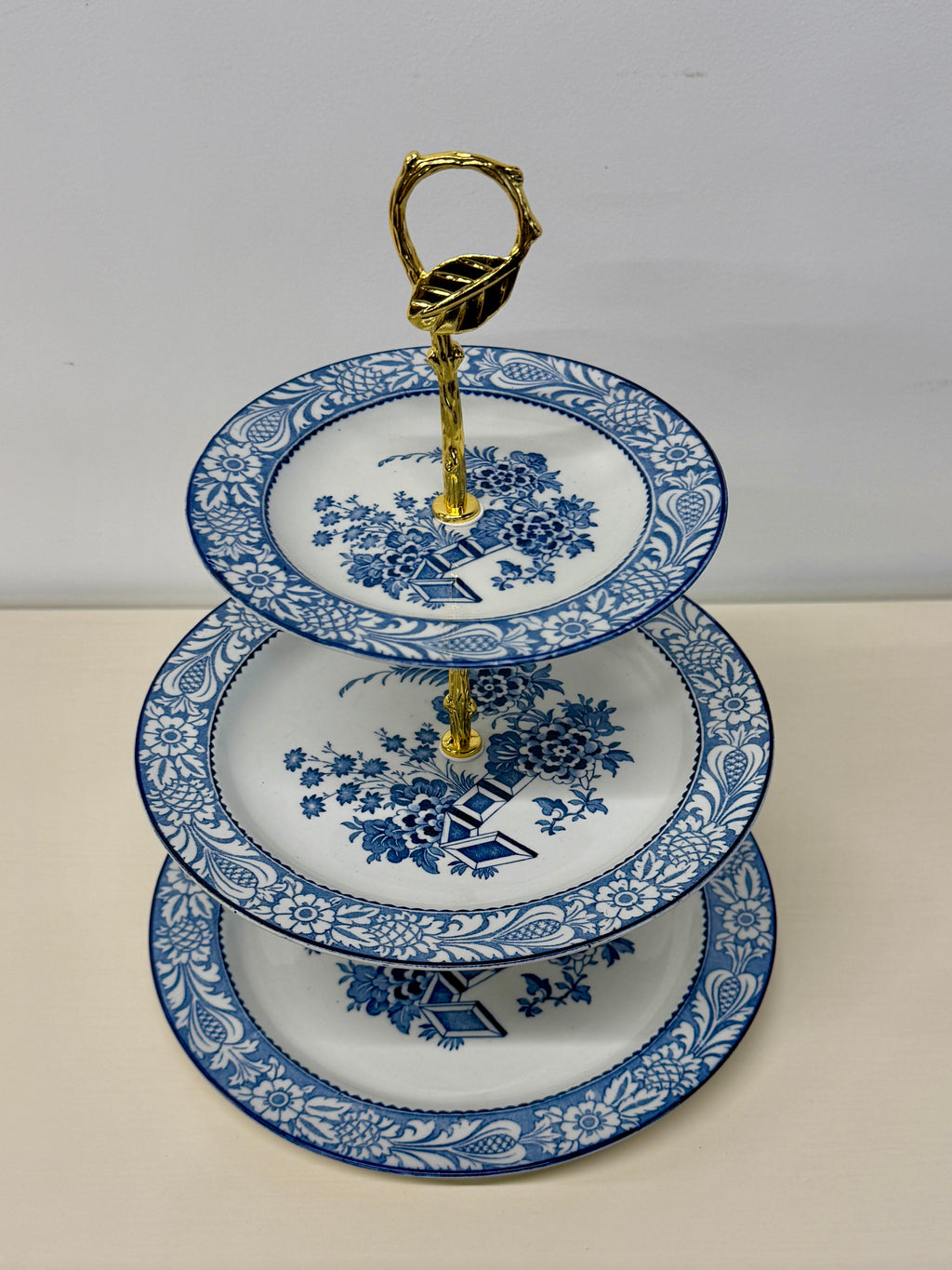 Woods & Sons Wincanton Pattern Blue & White 3 Tier Vintage China Tray