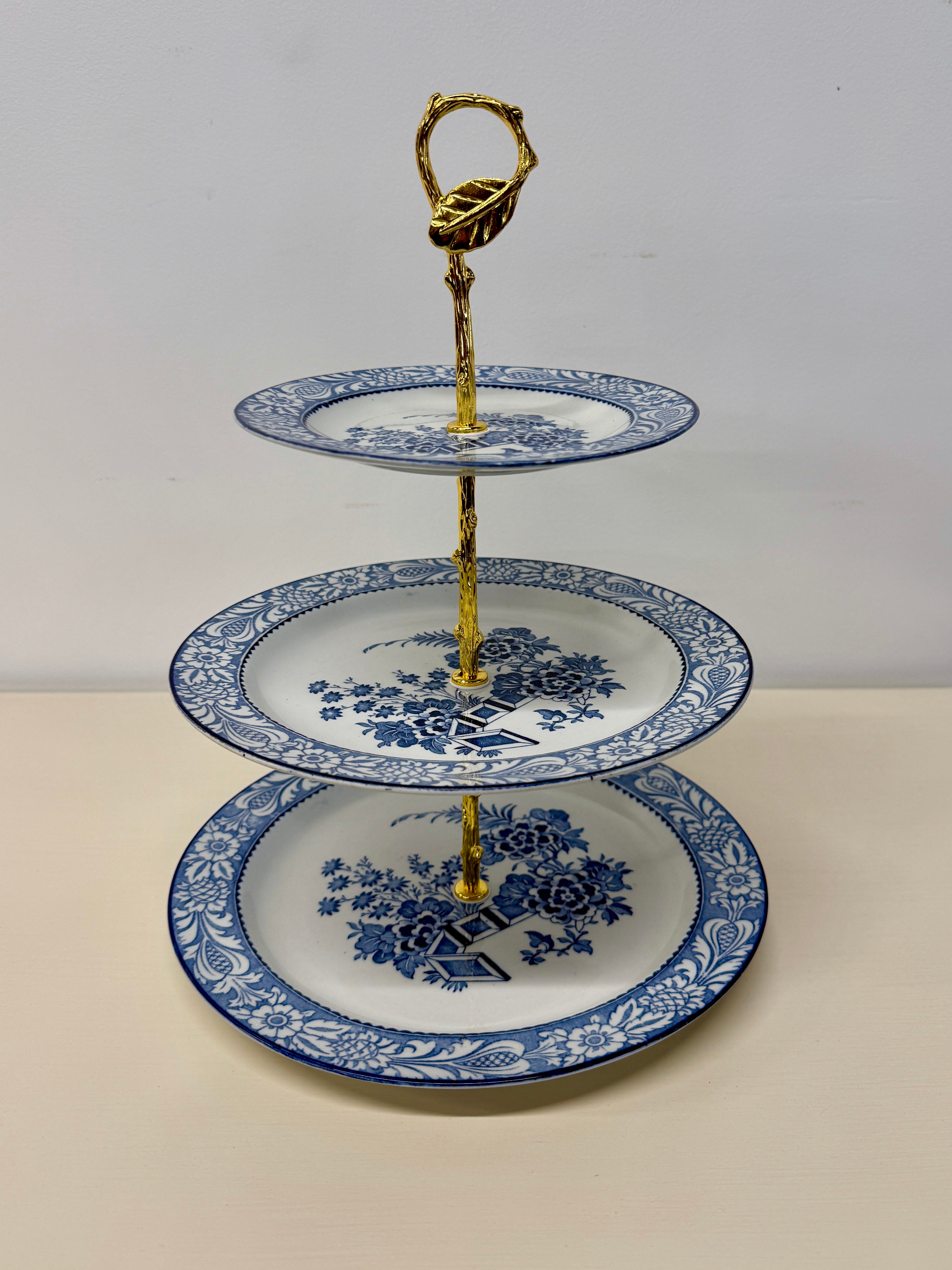 Woods & Sons Wincanton Pattern Blue & White 3 Tier Vintage China Tray