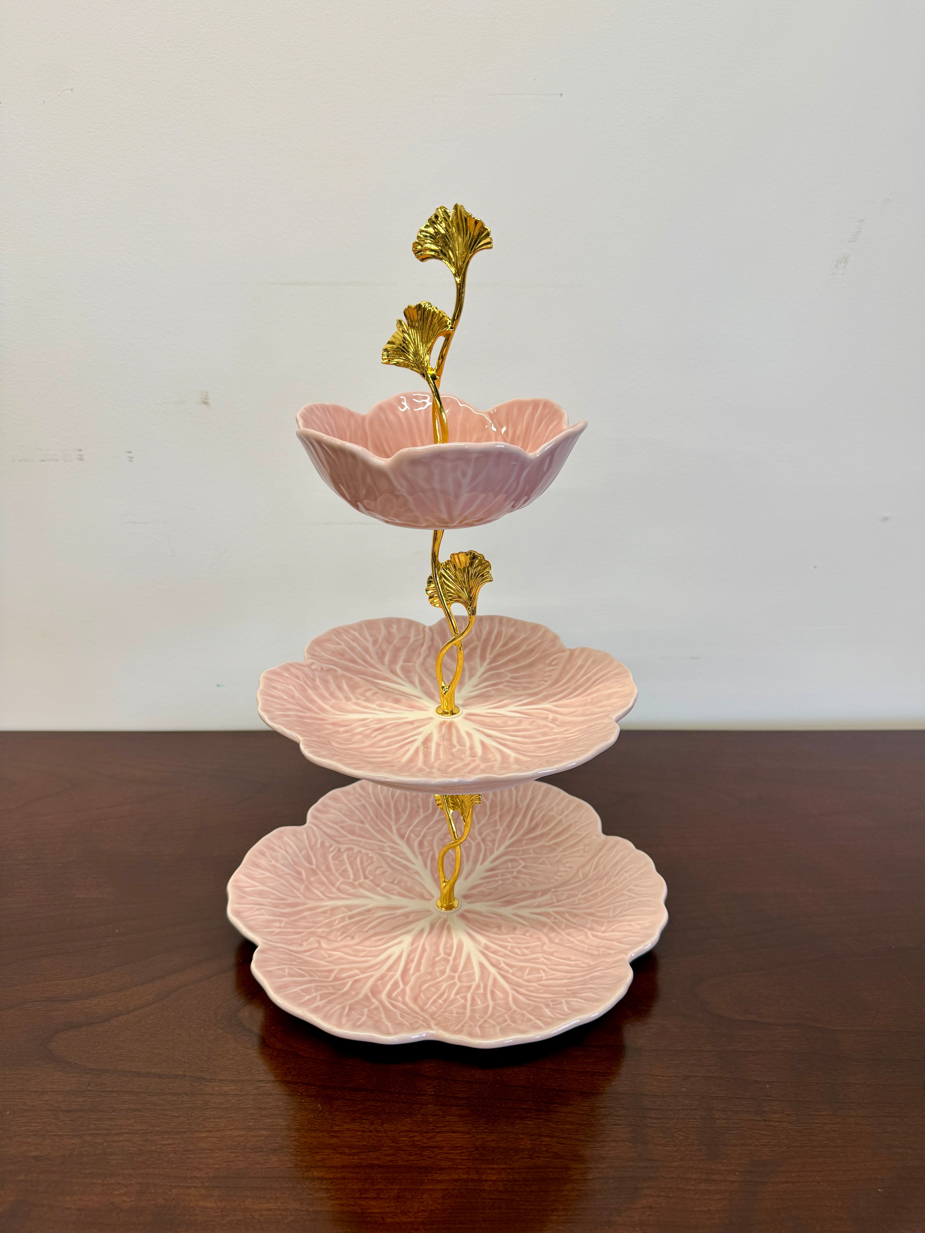 Pink Cabbage Leaf 3 Tier Tray
