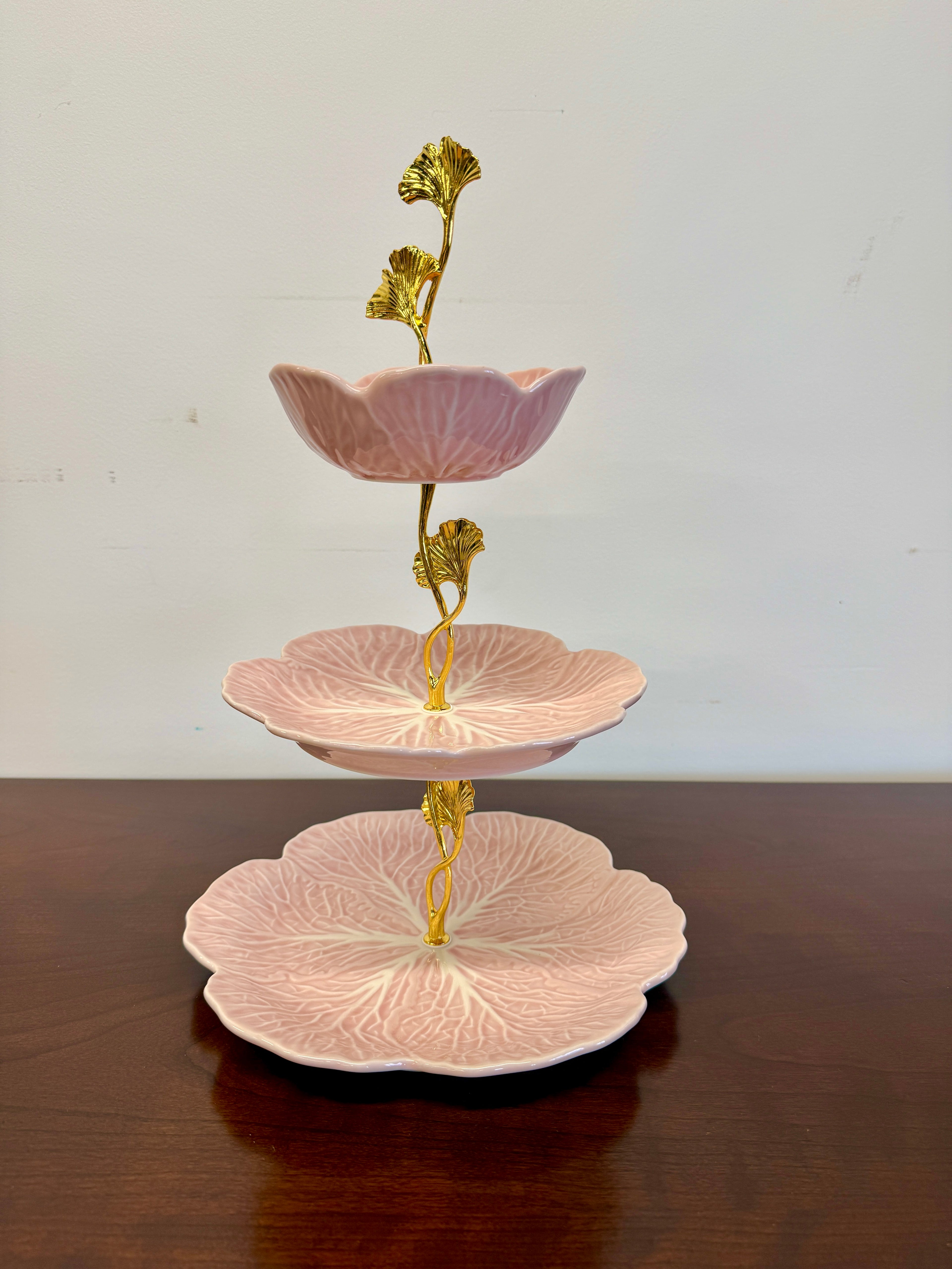 Pink Cabbage Leaf 3 Tier Tray